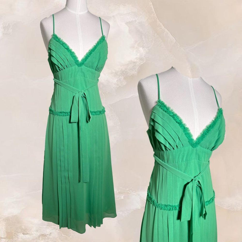 ABS BY ALLEN SCHWARTZ Bright Green Cocktail Midi Dress Thin Strap Y2K Size 6